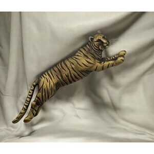 Vintage Brass Tiger Brooch Pin With Leaping Design Safari Wildlife Animal